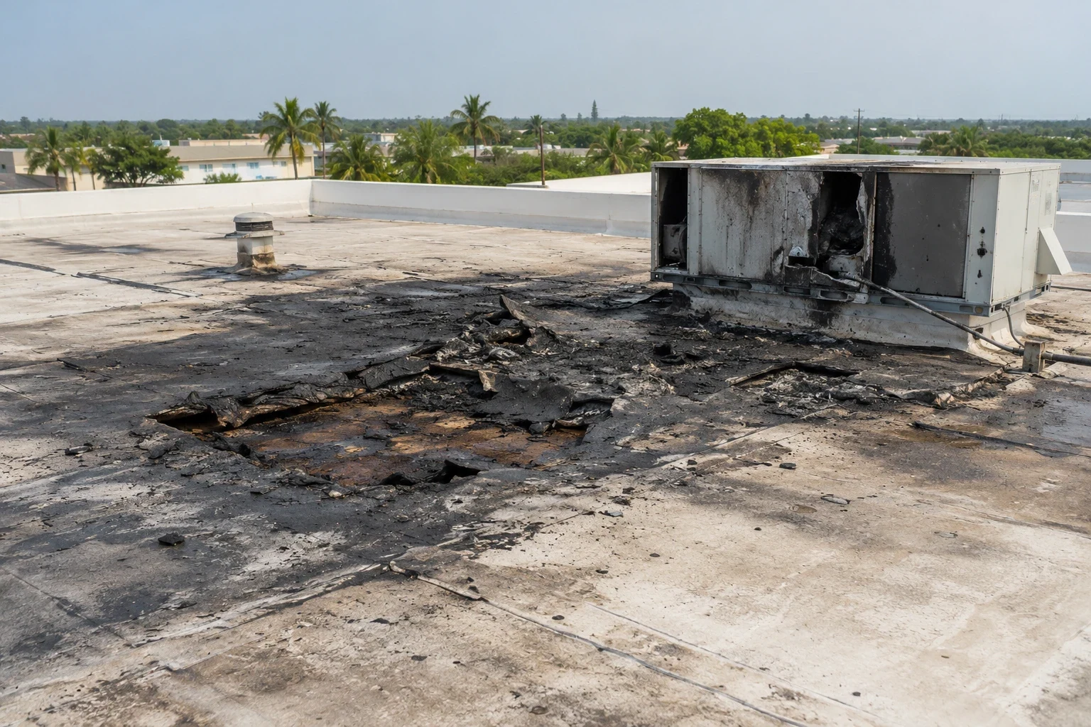 Commercial Fire Damage Roof Repair in Sunrise, FL